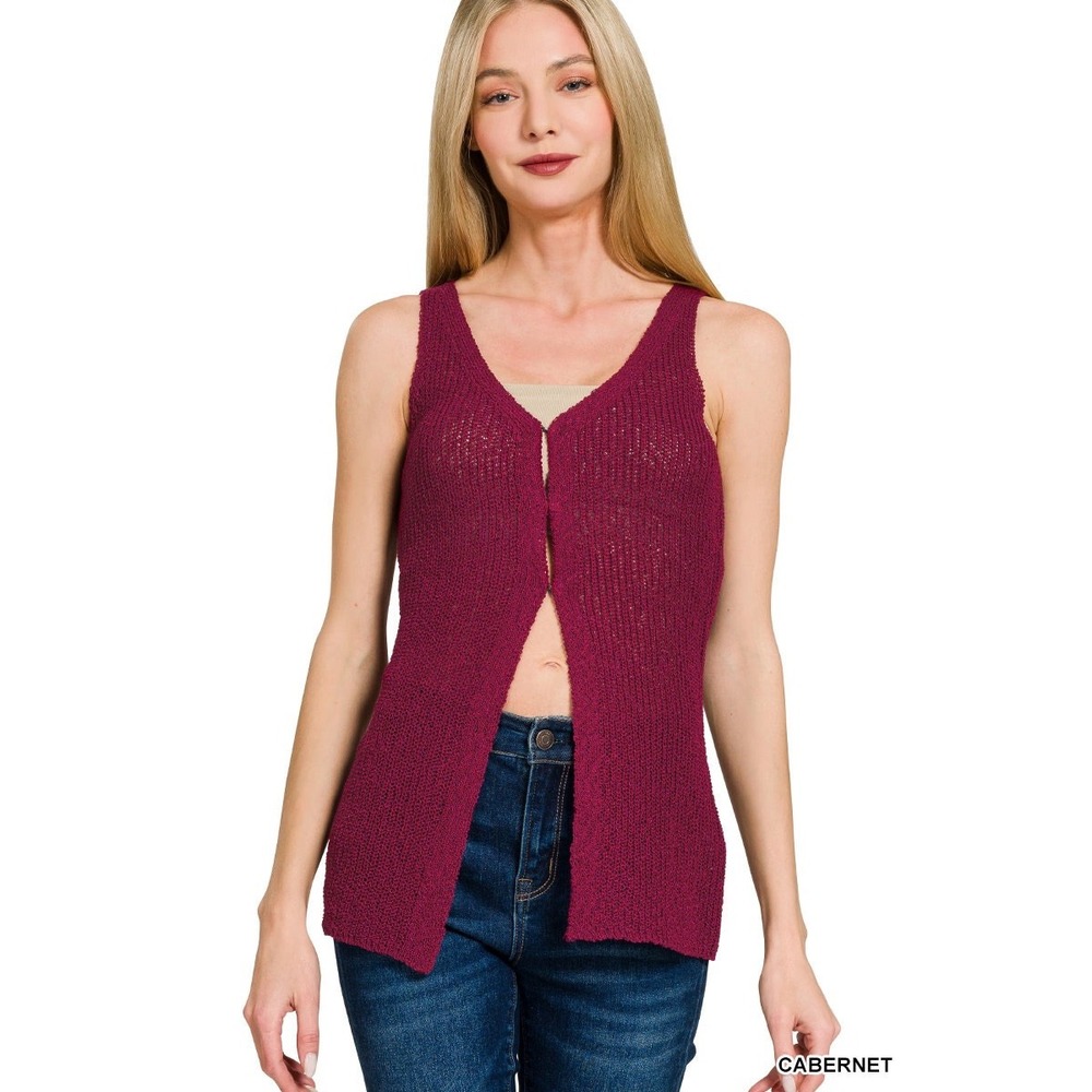 B 195. New Zenana Cabernet Burgundy Knit Sleeveless Boho Sweater Vest